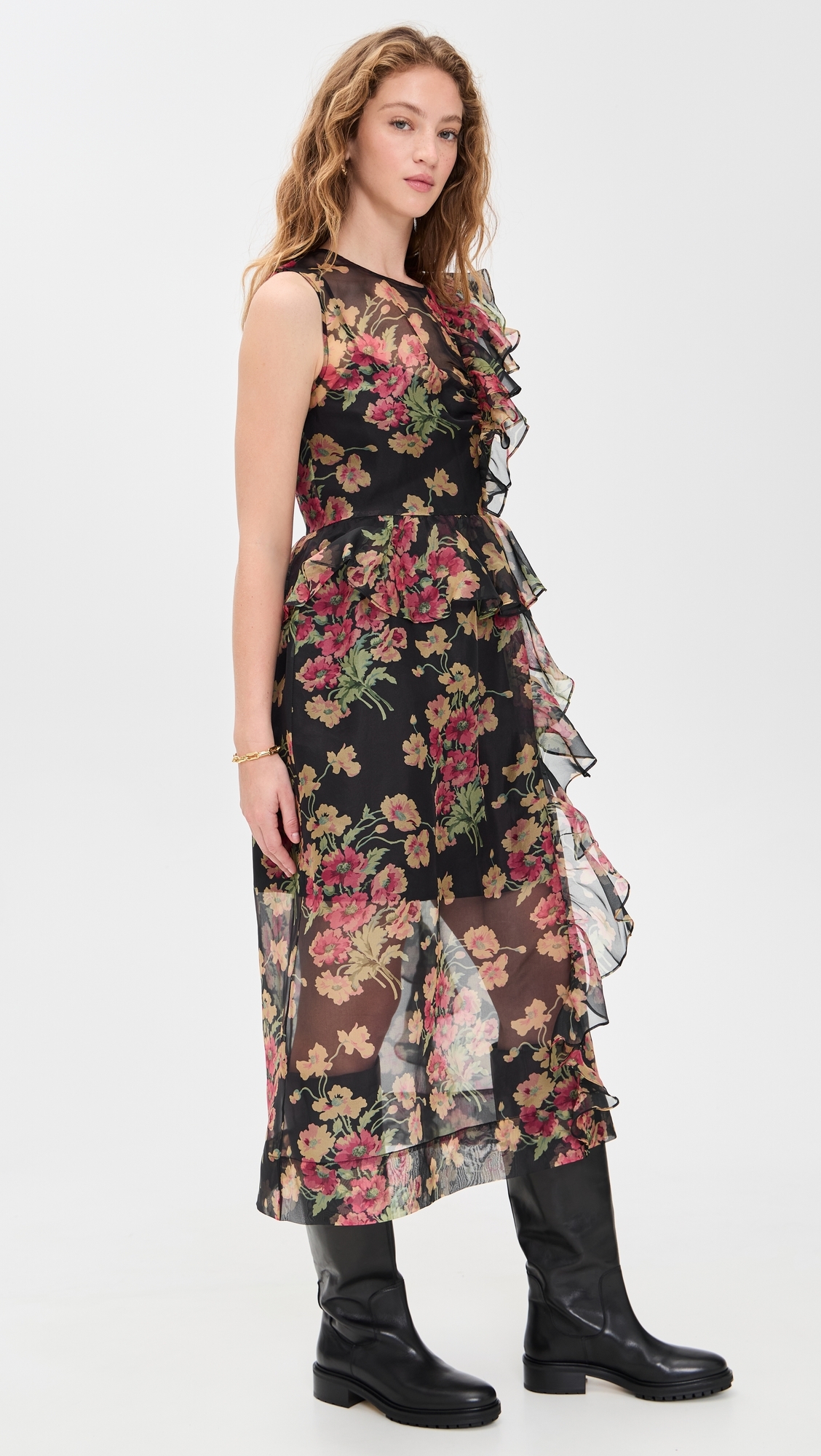 Cornelia Print Midi Silk Dress Black