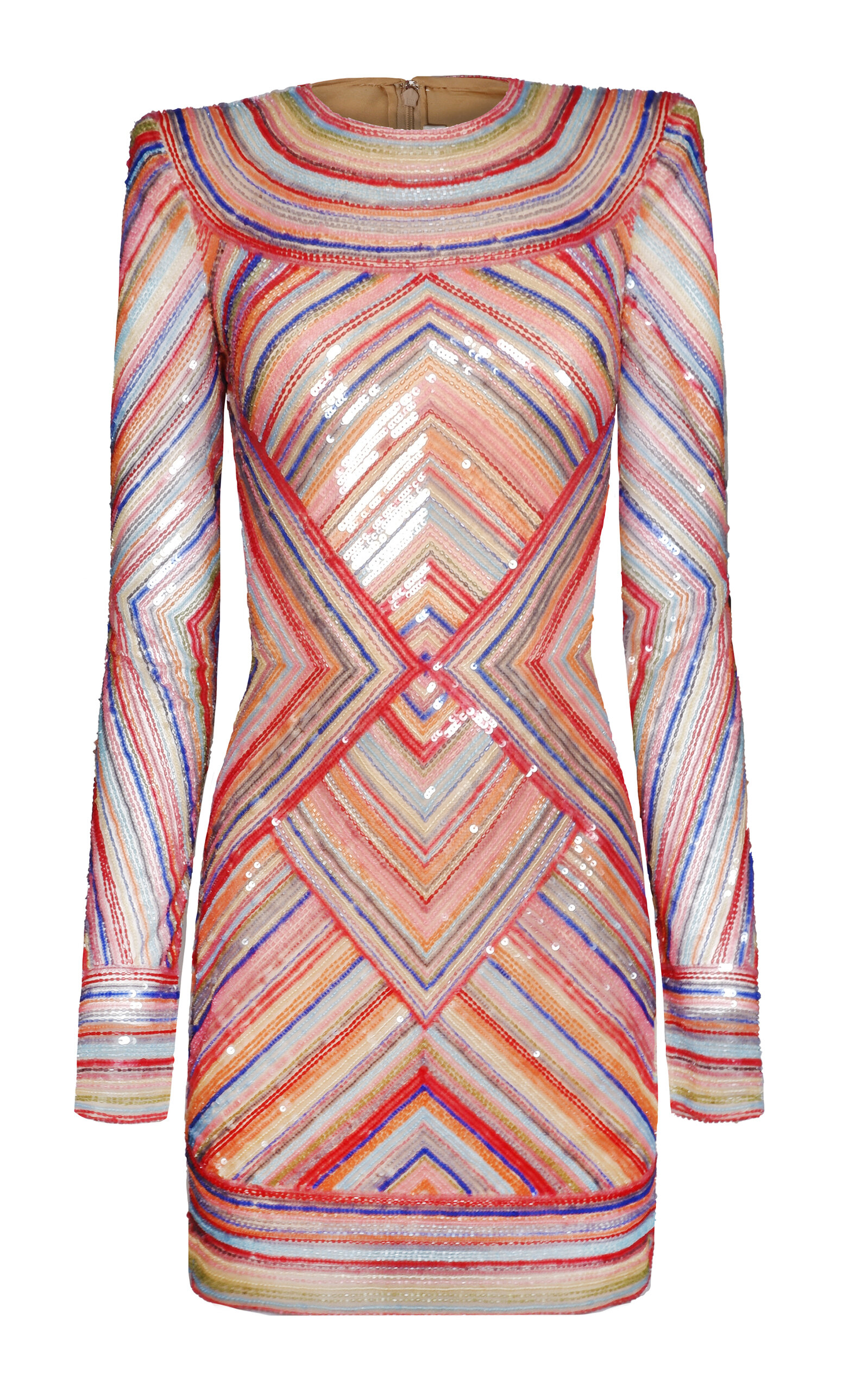 Beaded Striped Illusion Dress