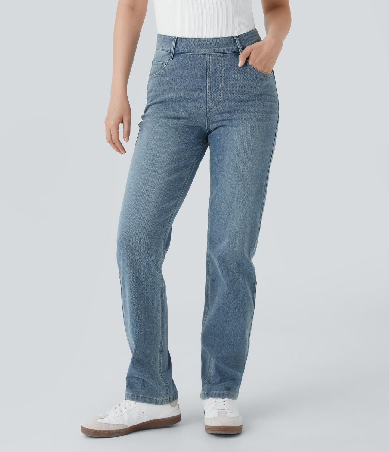 Halara Halara Flex™ High Waisted Pockets Straight Leg Washed Casual Jeans - Cedar Blue Denim - XXL/1Xpetite