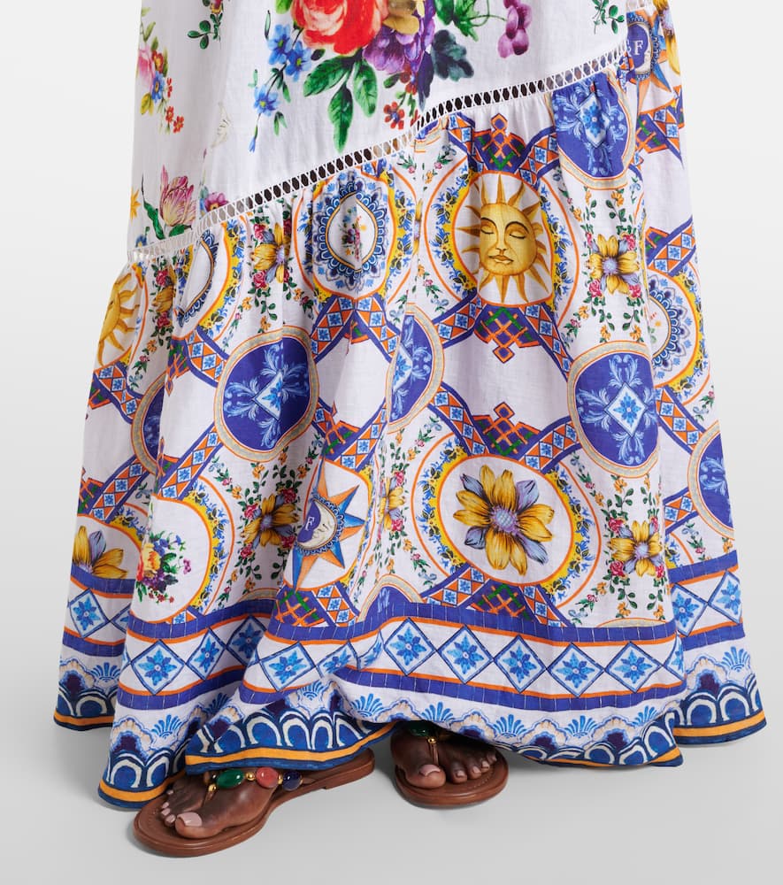 Printed linen maxi skirt