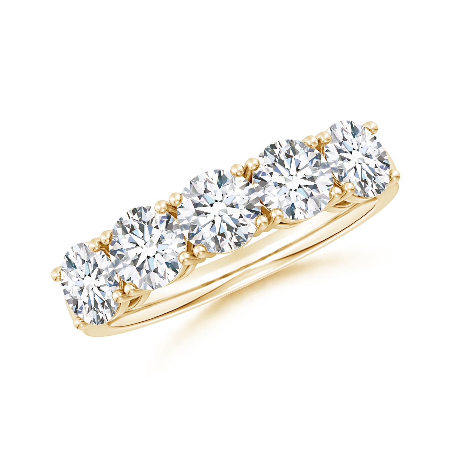 Angara 2.35 CTW Lab-Grown Prong-Set Round Diamond Five Stone Wedding Ring in 18K Yellow Gold