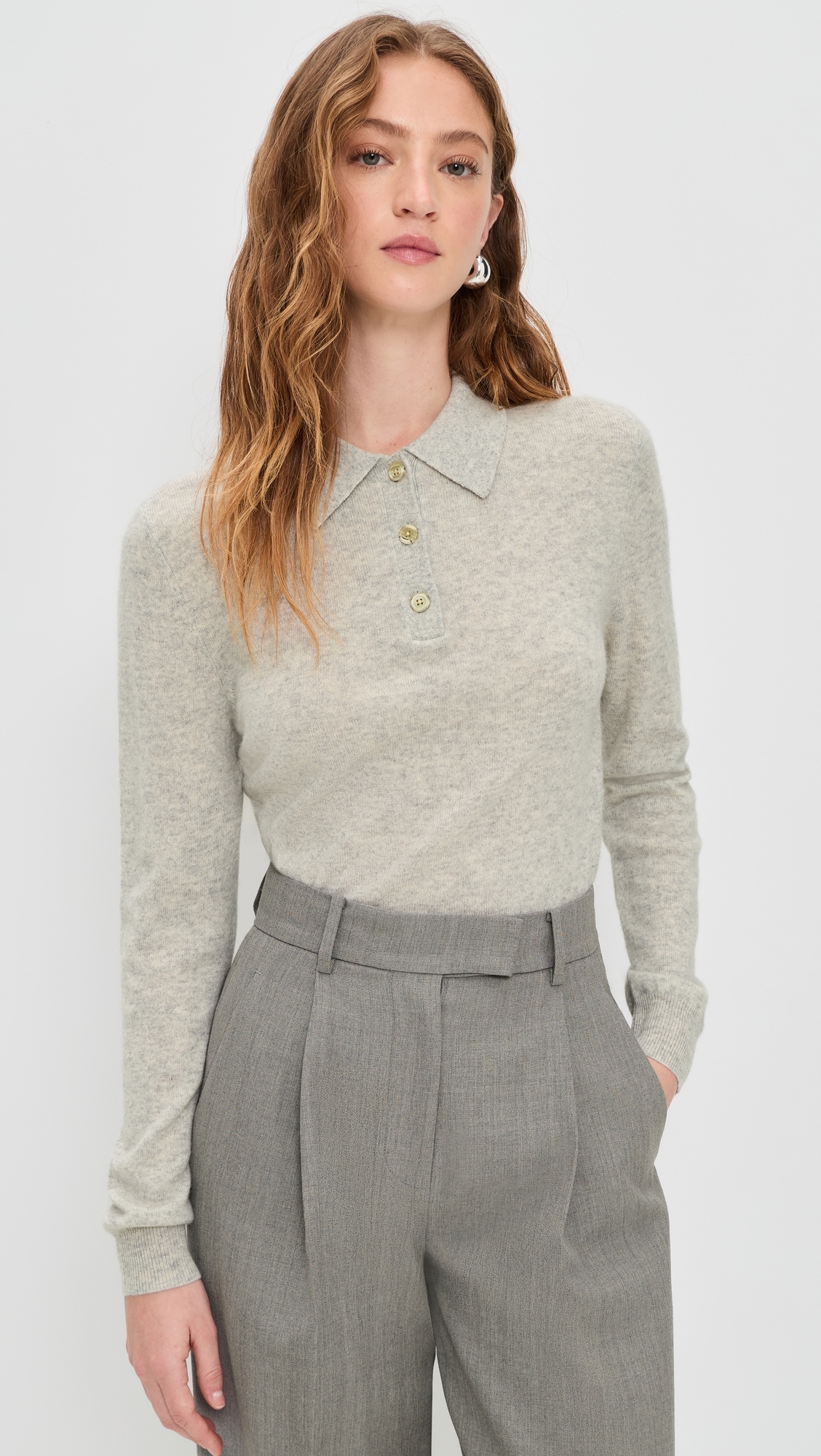 Cashmere Long Sleeve Polo Lime