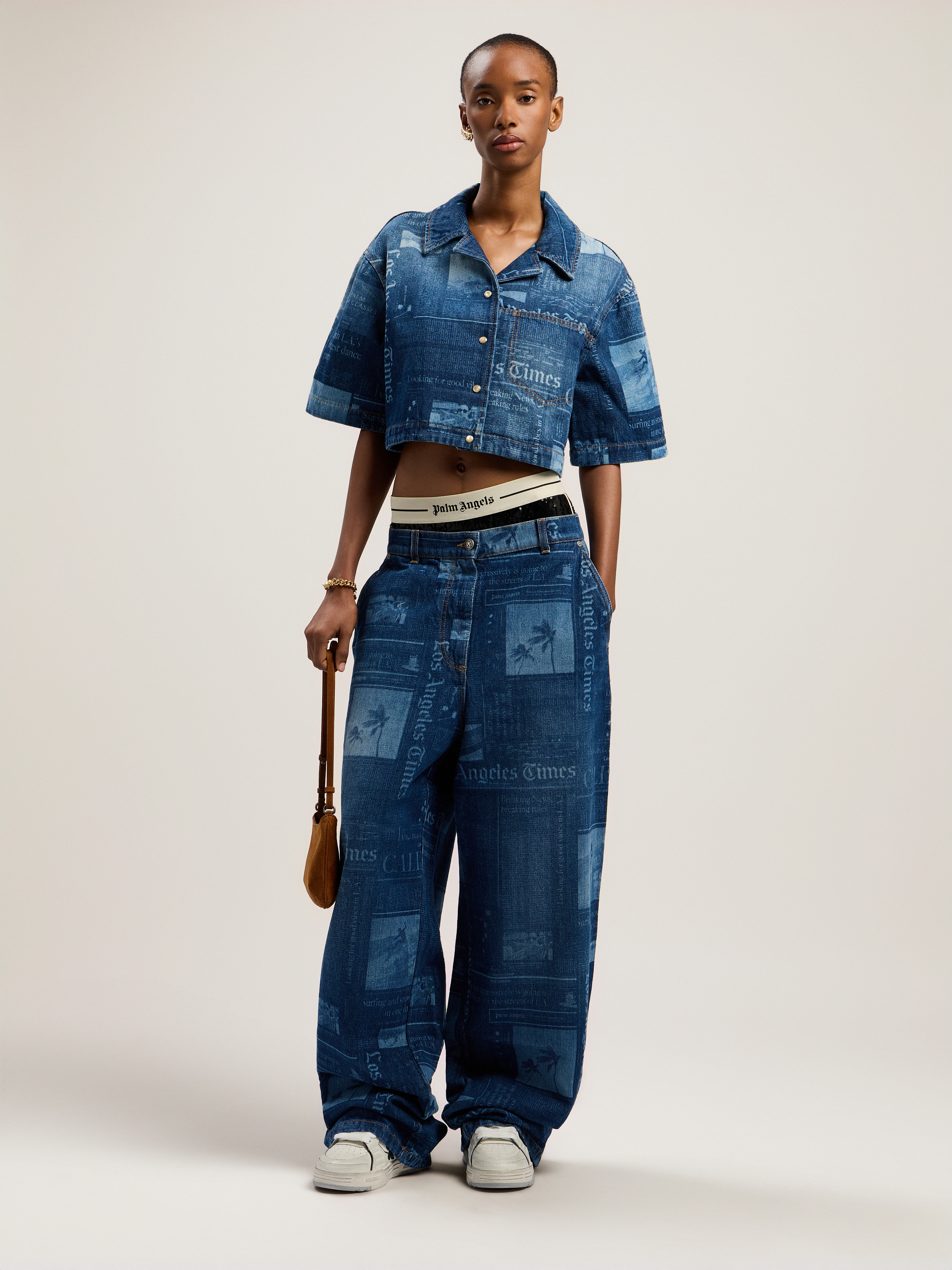 Newsprint Baggy Denim Pants Woman  Medium Blue