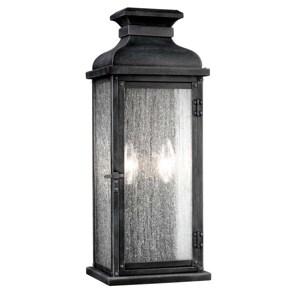 Visual Comfort Studio Pediment 2-Light Outdoor Wall Light in Dark Weathered Zinc by Sean Lavin
