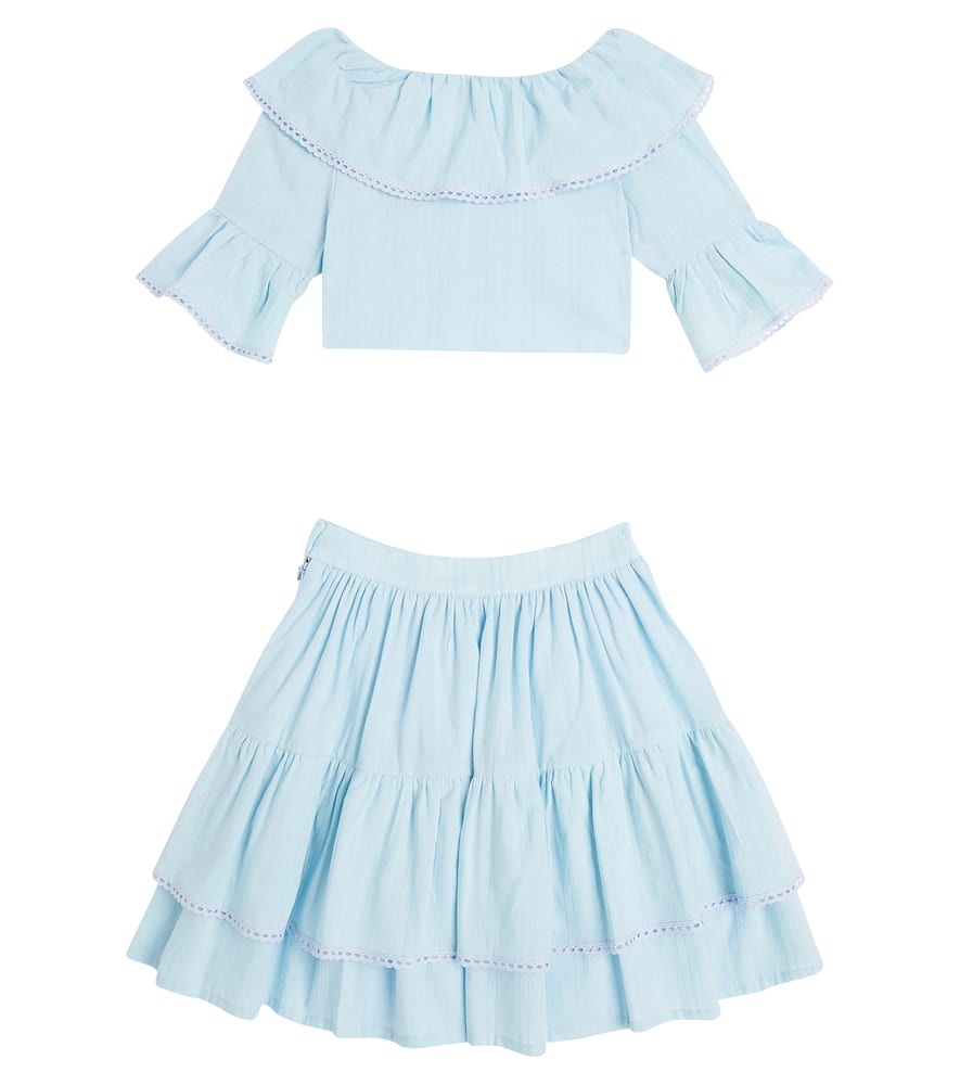 Bow-detail poplin shirt and skirt set