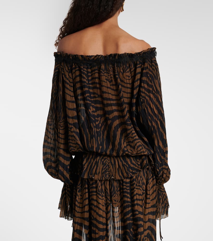 Lace-trimmed zebra-print chiffon top