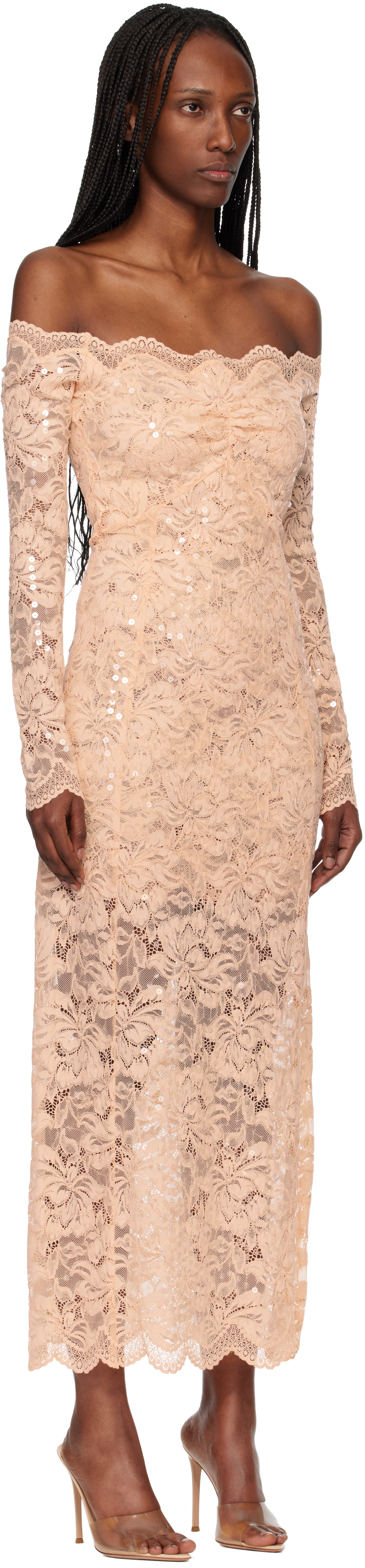 Pink Lace Midi Dress