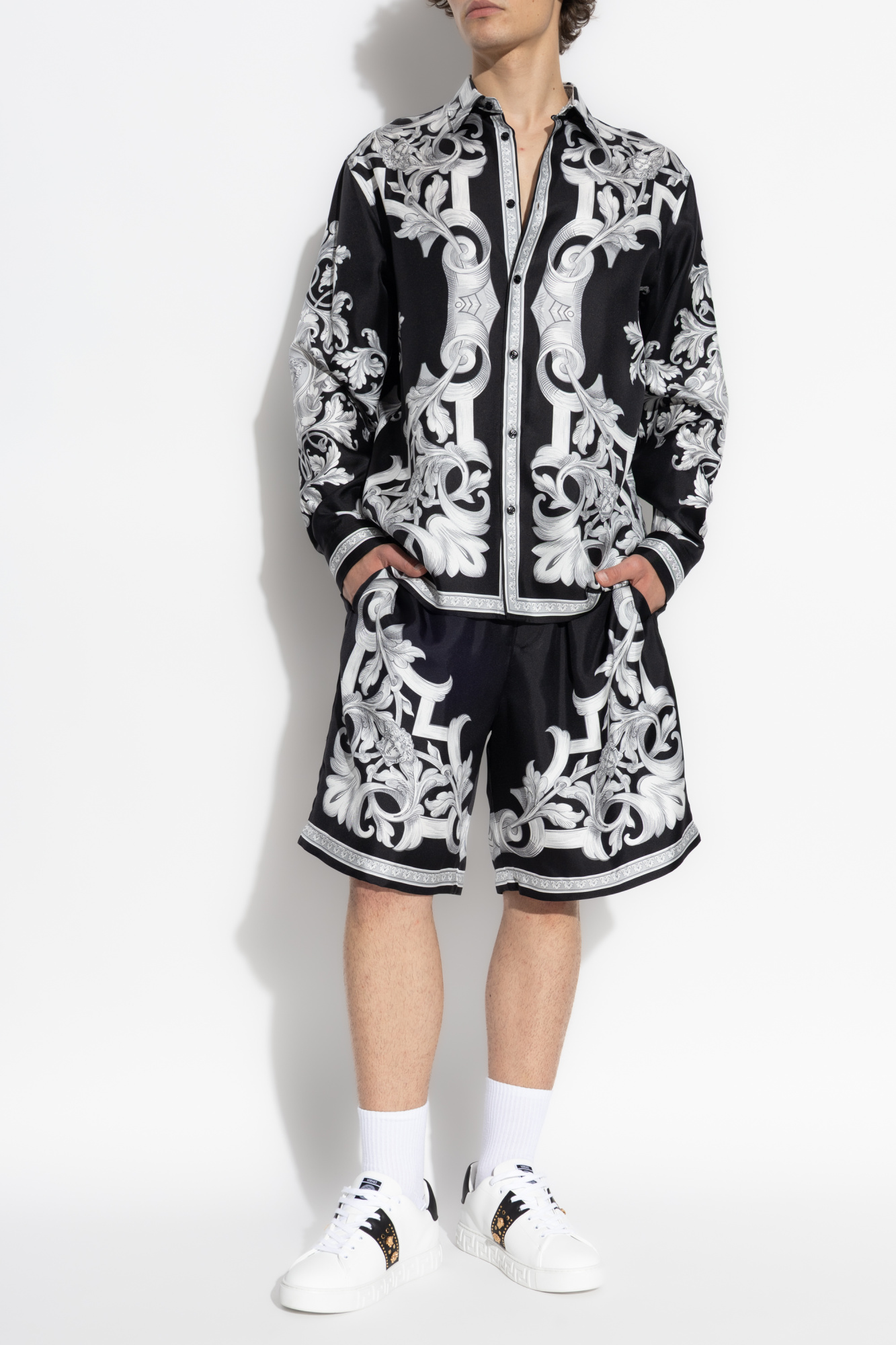Silk Shorts With "Architectural Baroque" Print, Men's, Black