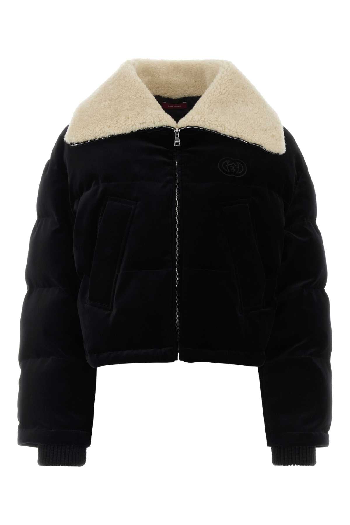 Velvet Padded Down Jacket — Black