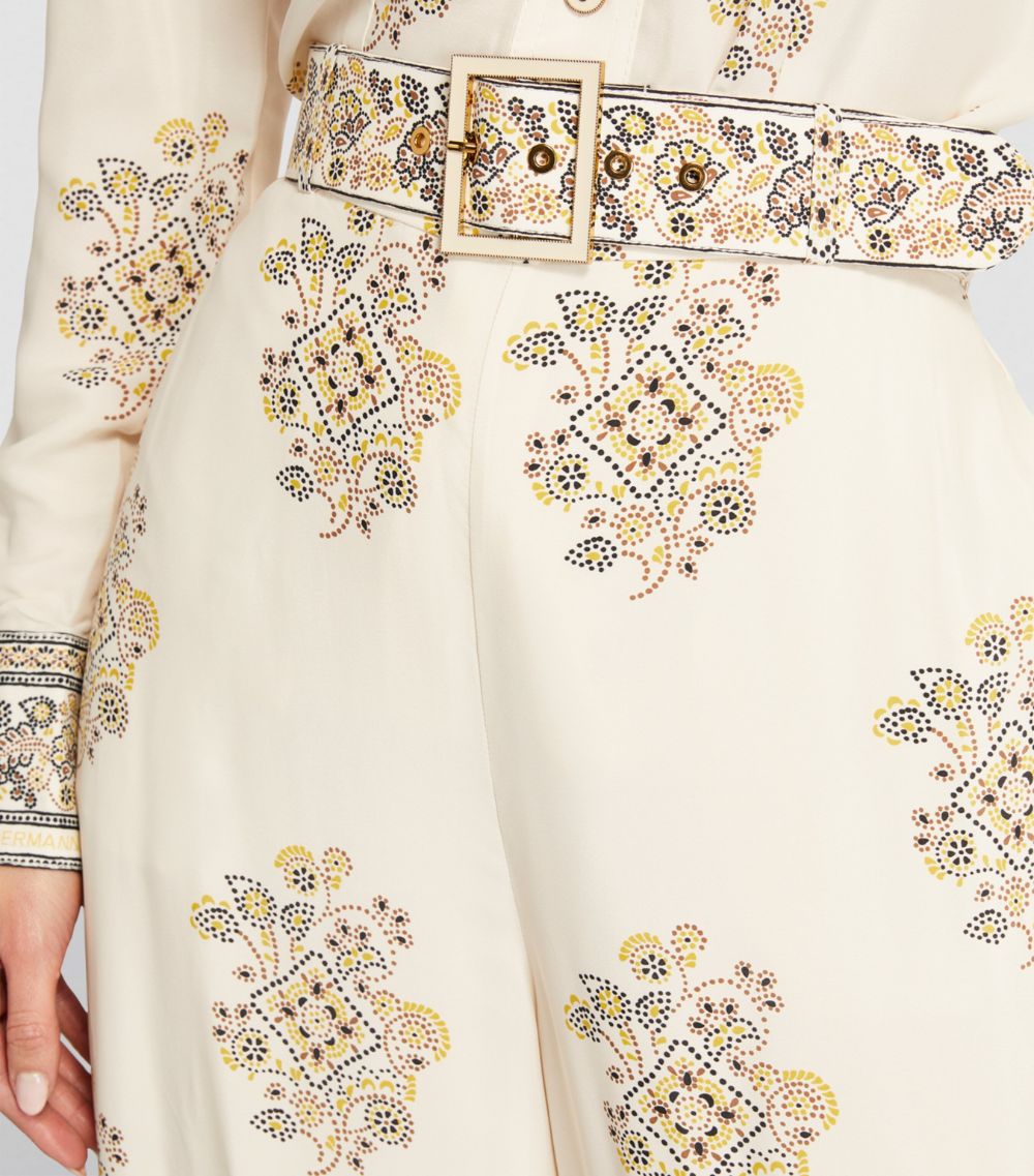 Silk-Blend Belted Wide-Leg Trousers