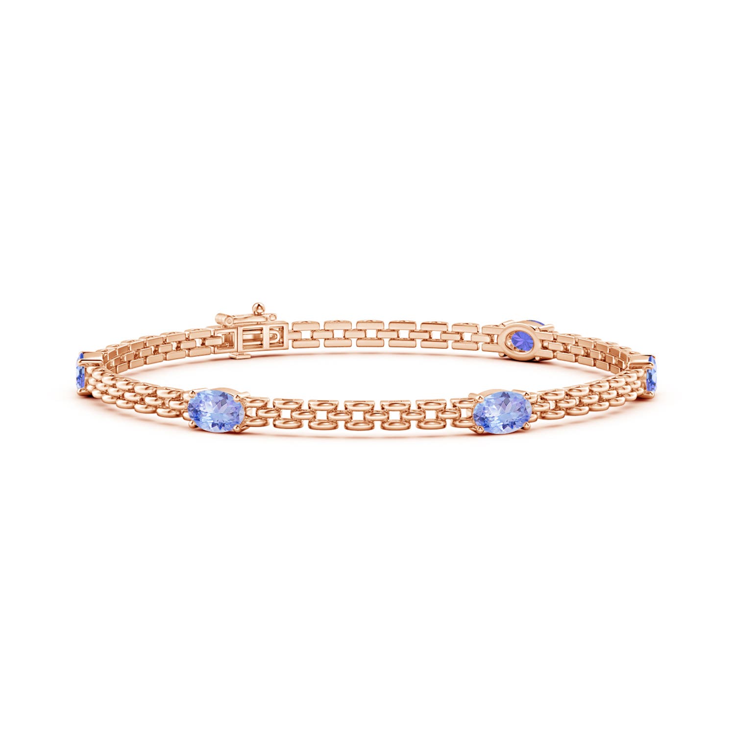 Angara 2.5 Carats Five Stone Oval Tanzanite Station Link Bracelet in 14K Rose Gold