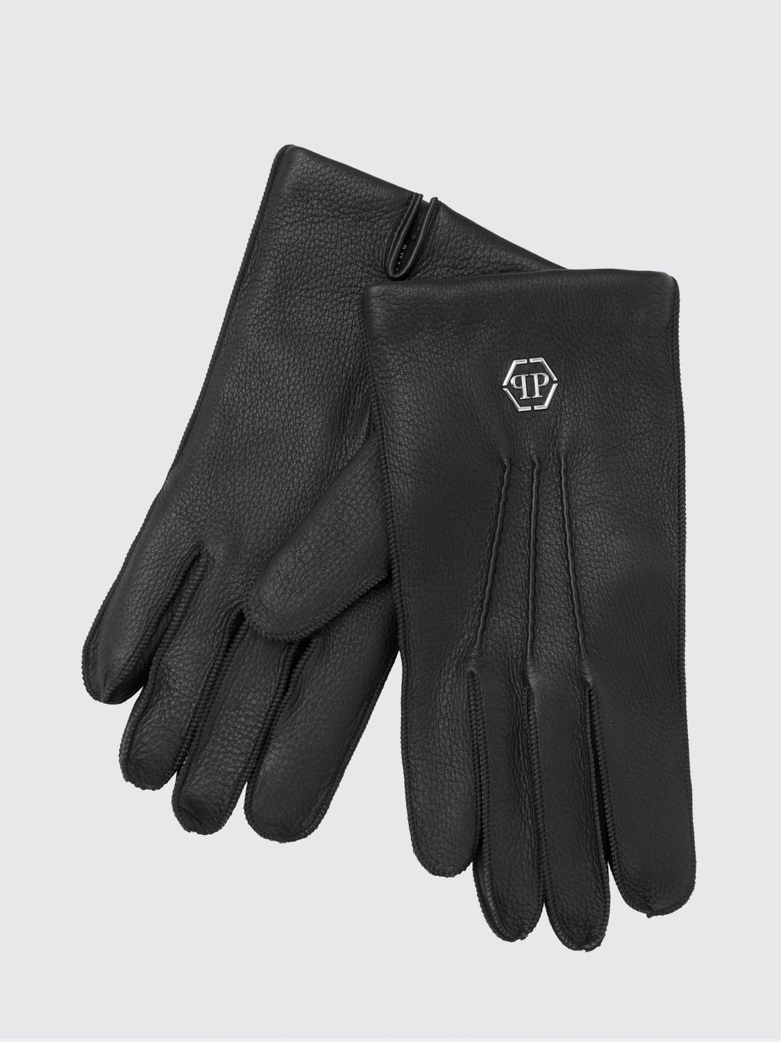 Appliqué-logo leather gloves - Black