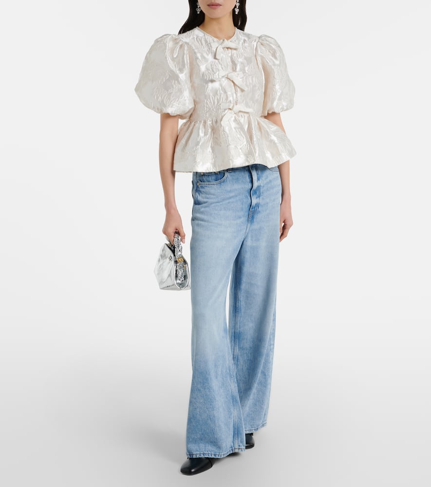 Peplum satin jacquard blouse