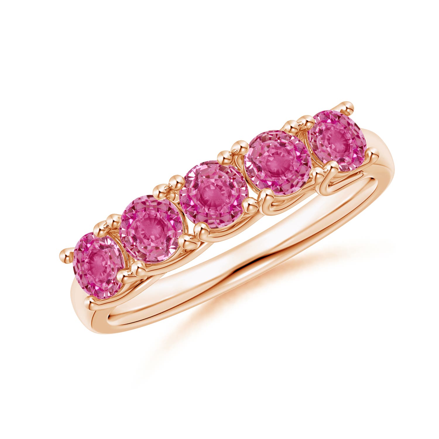 Angara 1.35 Carats Half Eternity Five Stone Pink Sapphire Wedding Ring in 14K Rose Gold