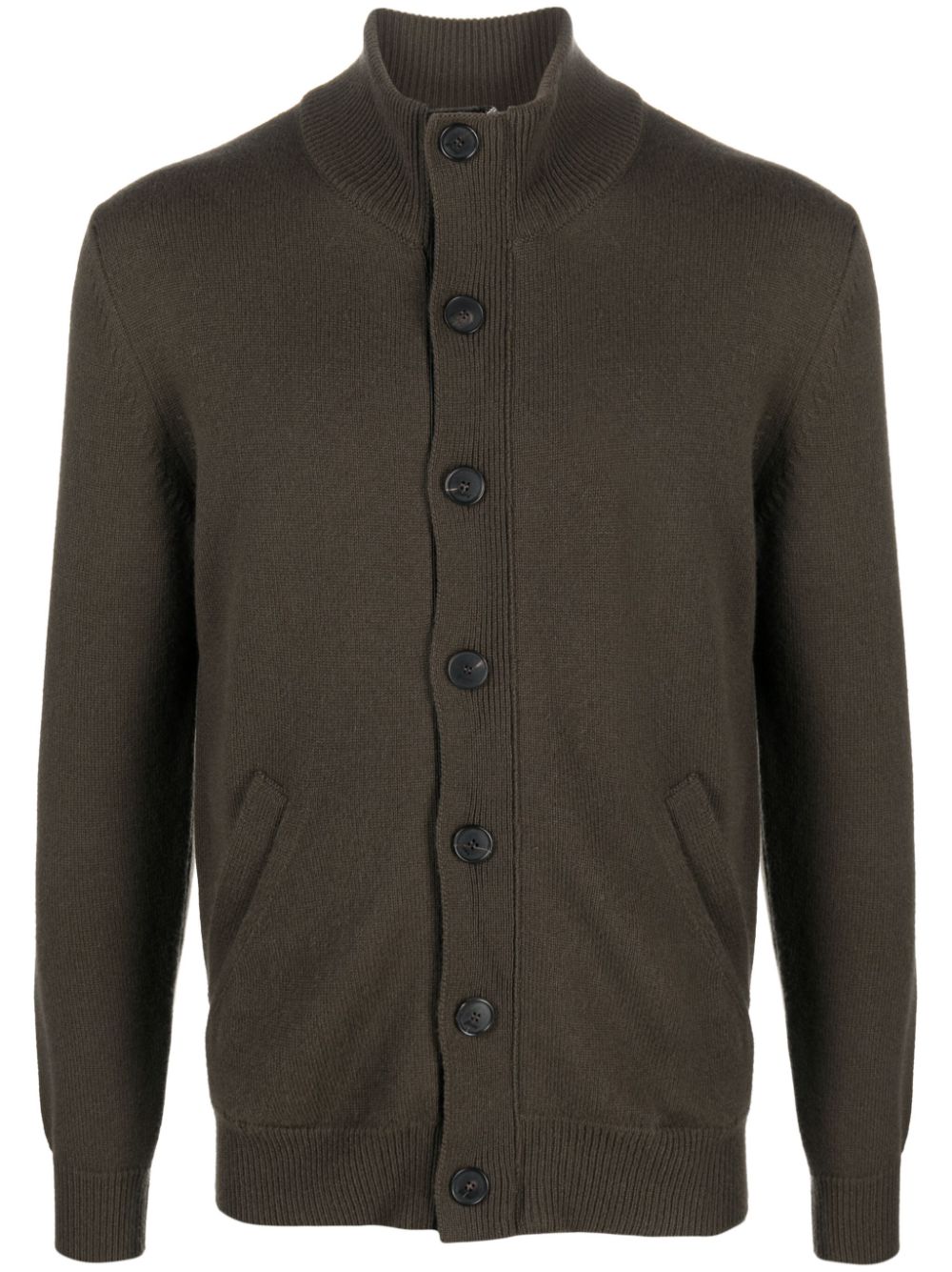 Leather-trimmed cashmere cardigan - Green