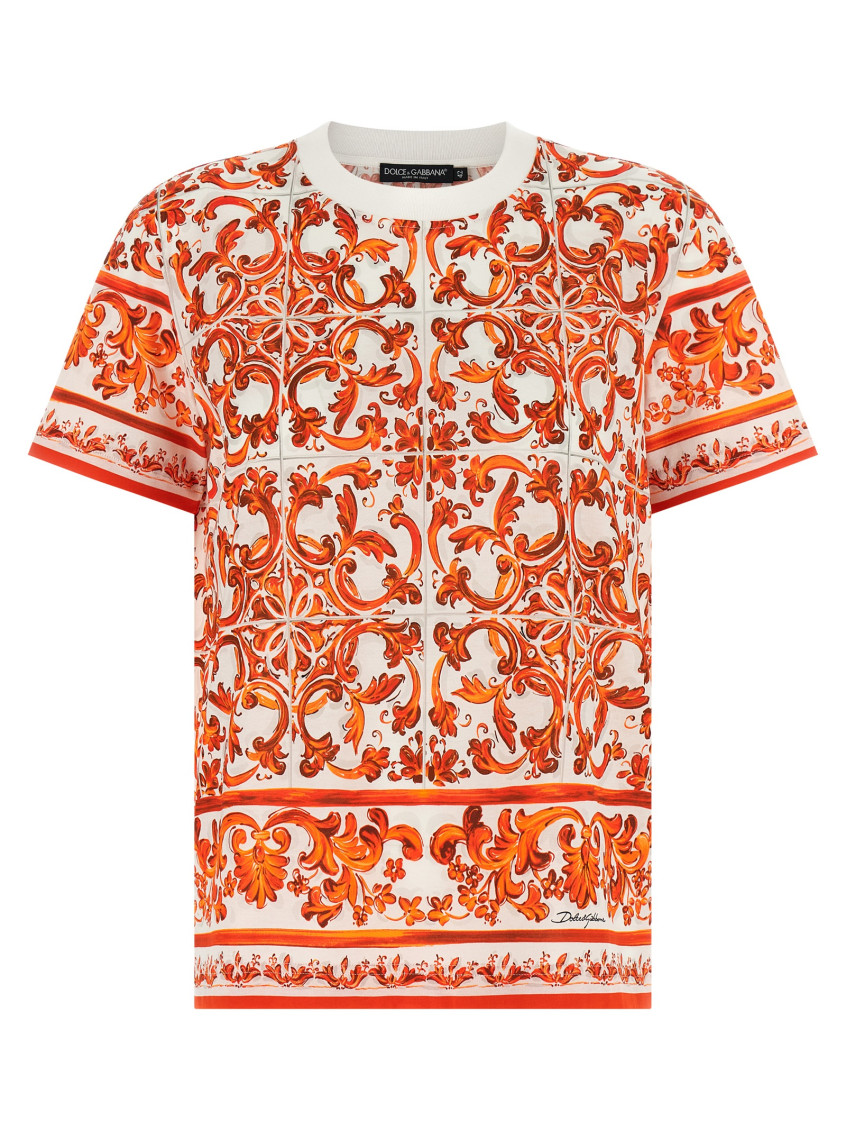 Orange Printed Crew Neck T-Shirt