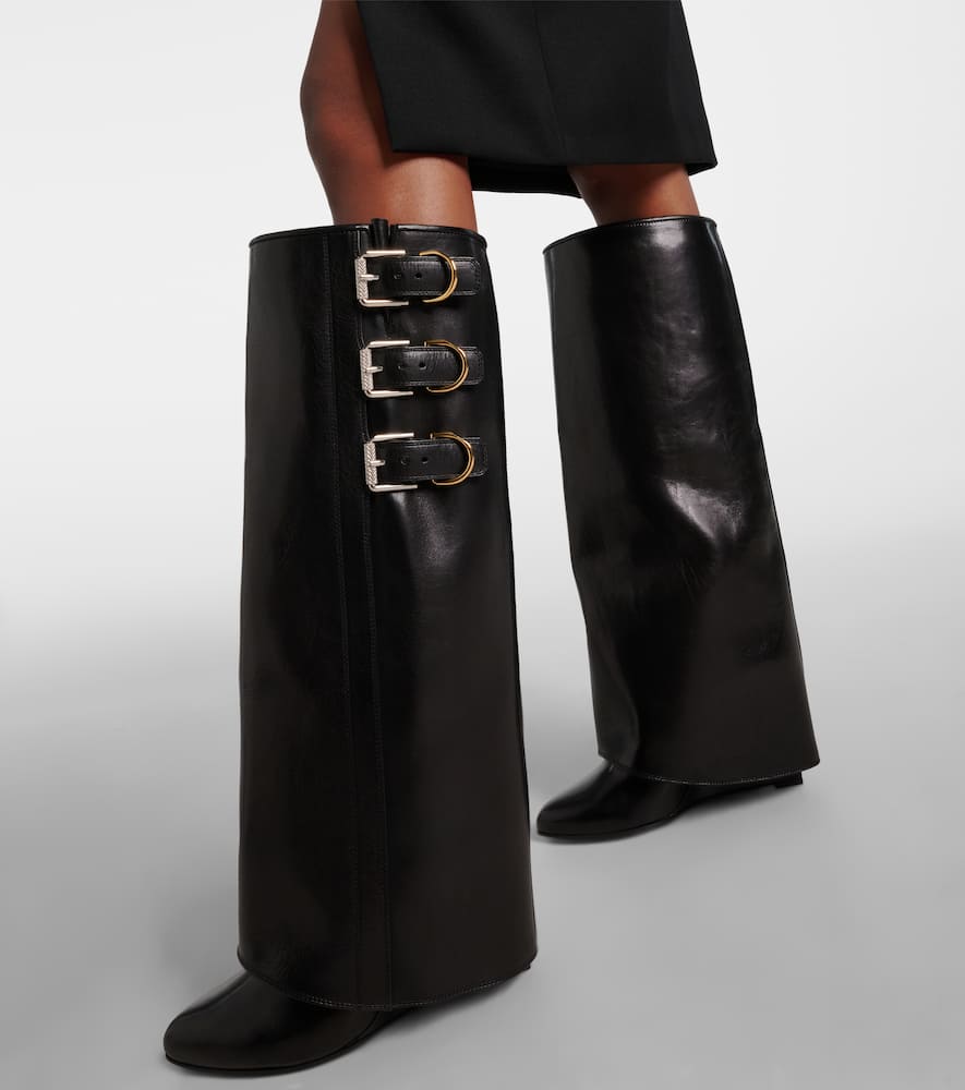 Embellished leather knee-high boots