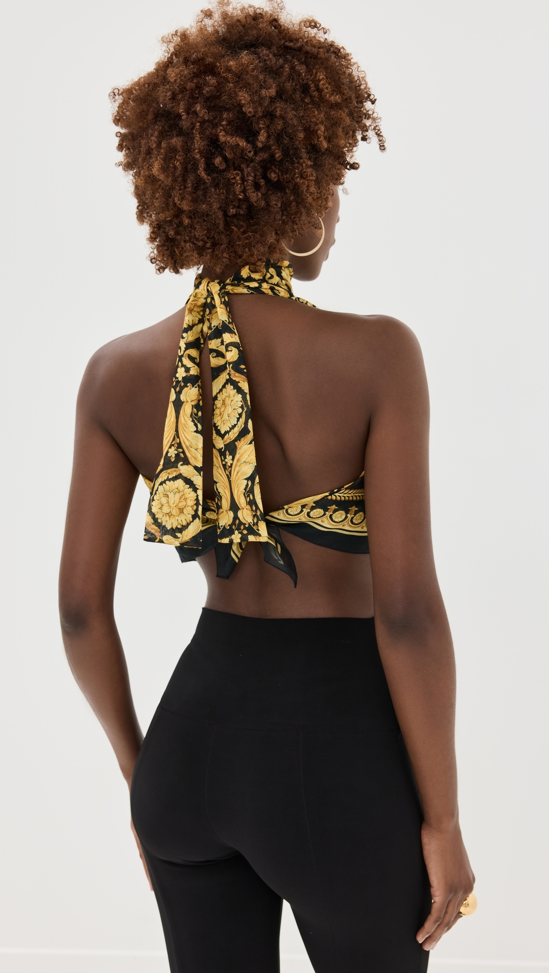 Beachwear Cotton Silk Voile Fabric Baroque Print Top 5B000-Black+Gold