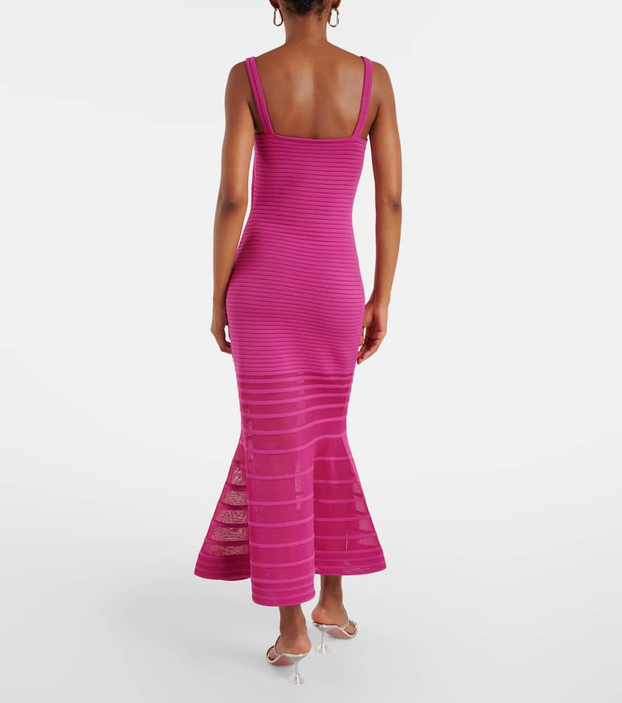 Vallarie ribbed-knit sheer midi dress