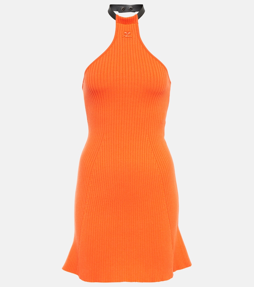 Ribbed-knit halterneck minidress