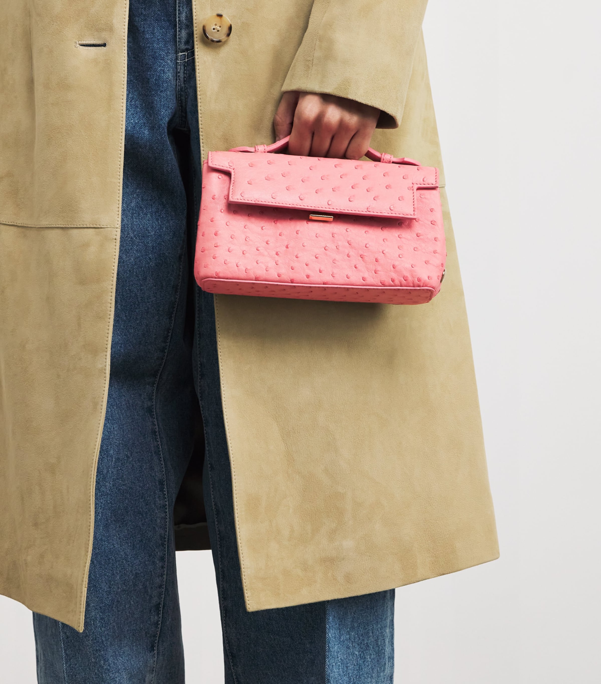 Analeena Ostrich Leather Top-Handle Bag