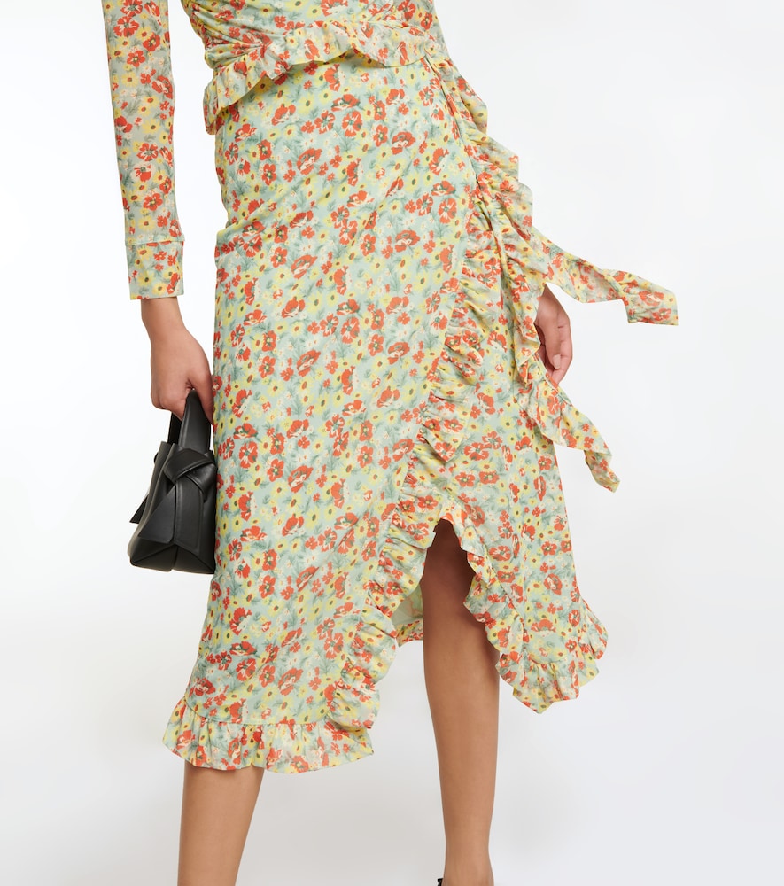 Ganni Floral-print wrap midi skirt