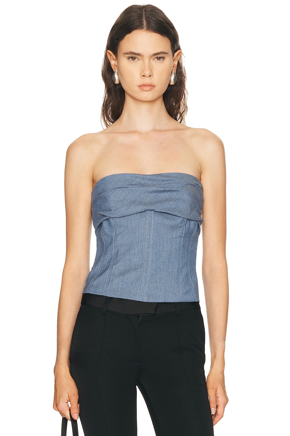 SEV Tailored Drape Corset Top in Blue