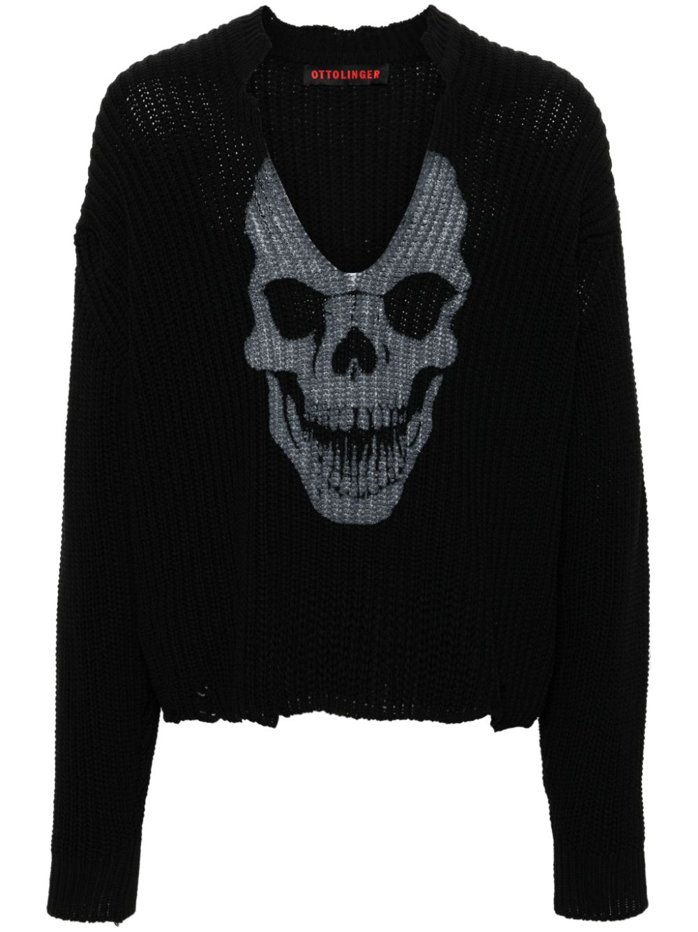 Skull-print V-neck jumper - Black