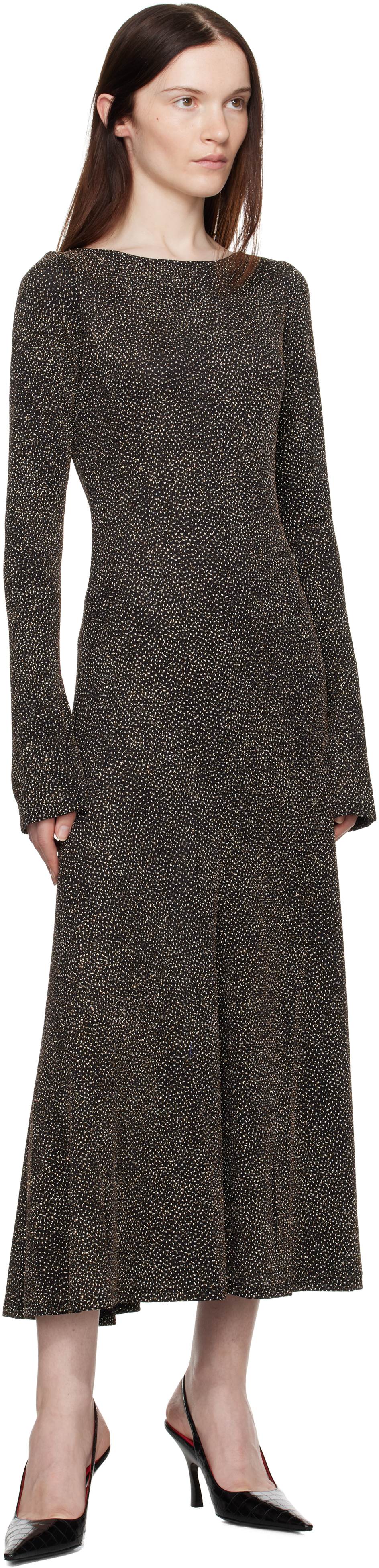 Beaufille Black & Gold Baes Open Back Maxi Dress