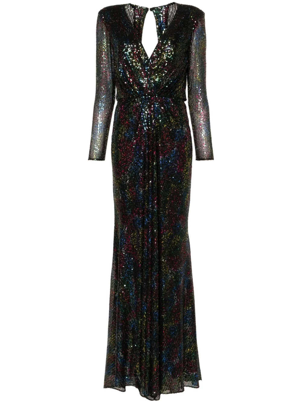 Sequinned long-sleeve gown - Black