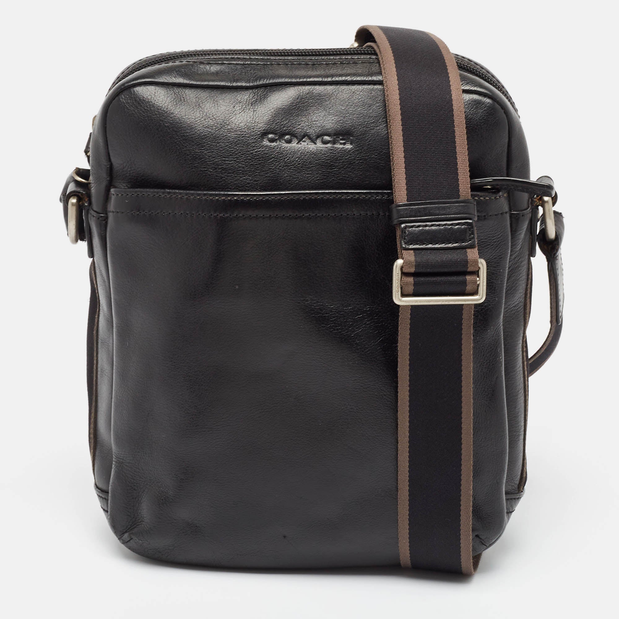Black Leather Heritage Web Messenger Bag