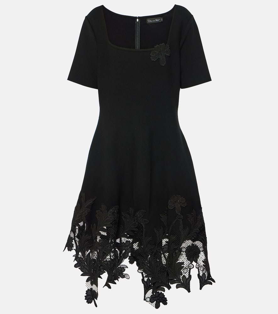 Lace-trimmed knitted minidress