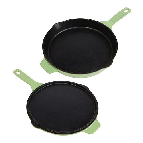 "2pc 10"" Ceramic Nonstick Cast Iron Skillet w/10"" Griddle