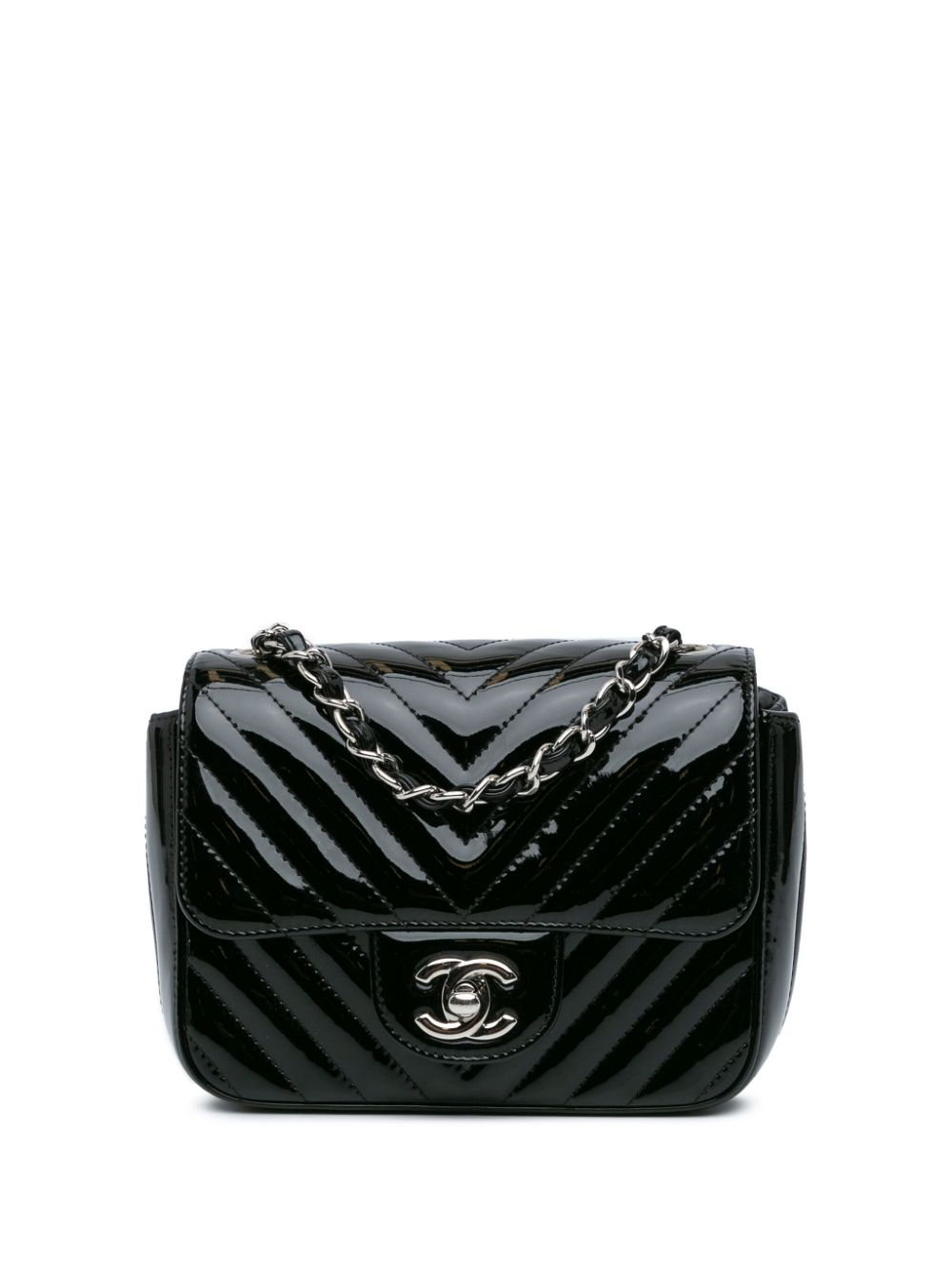 2020 Mini Square Classic Patent Chevron Flap crossbody bag - Black