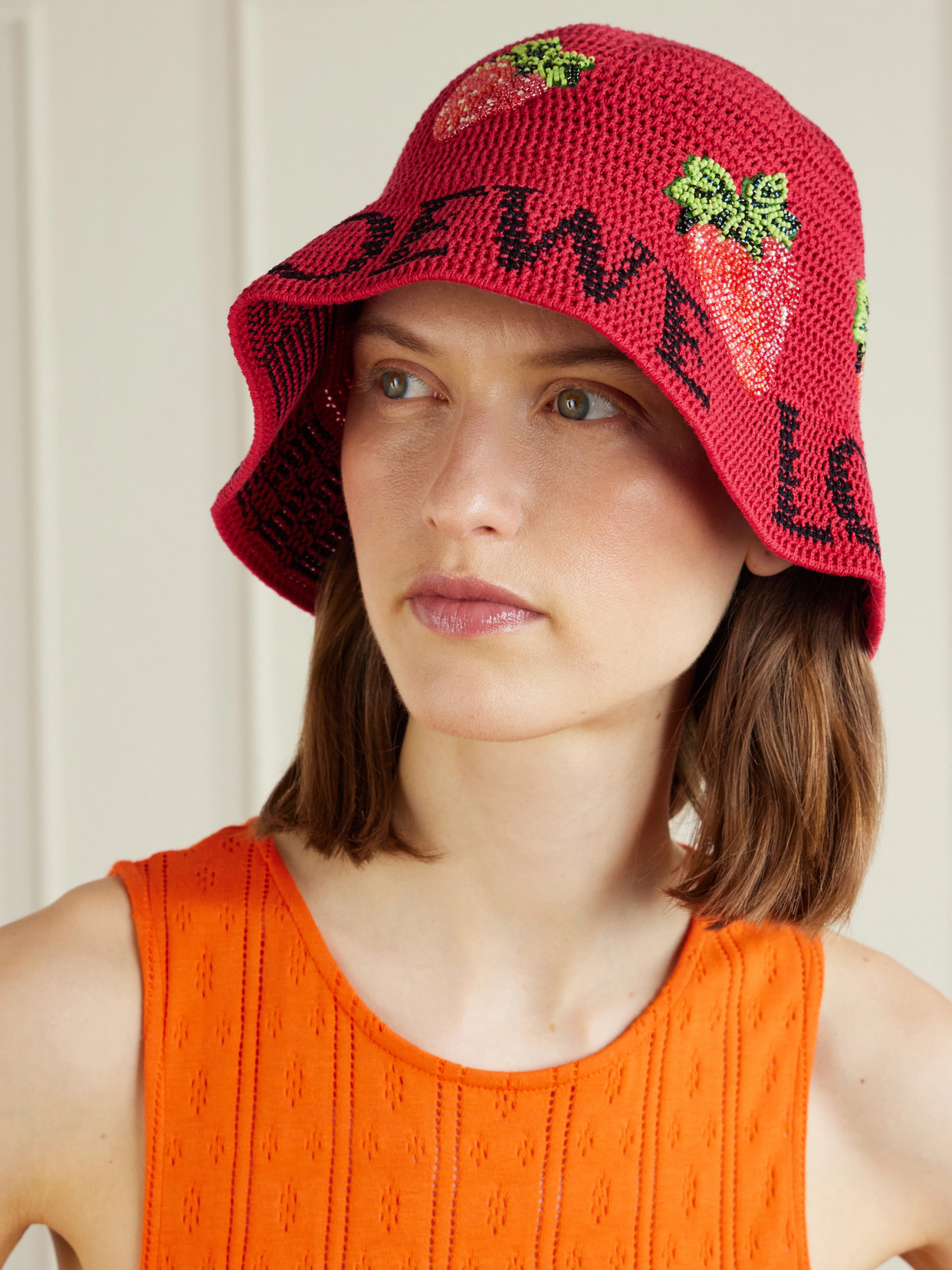 + Paula's Ibiza Strawberry Embellished Cotton Bucket Hat - Red