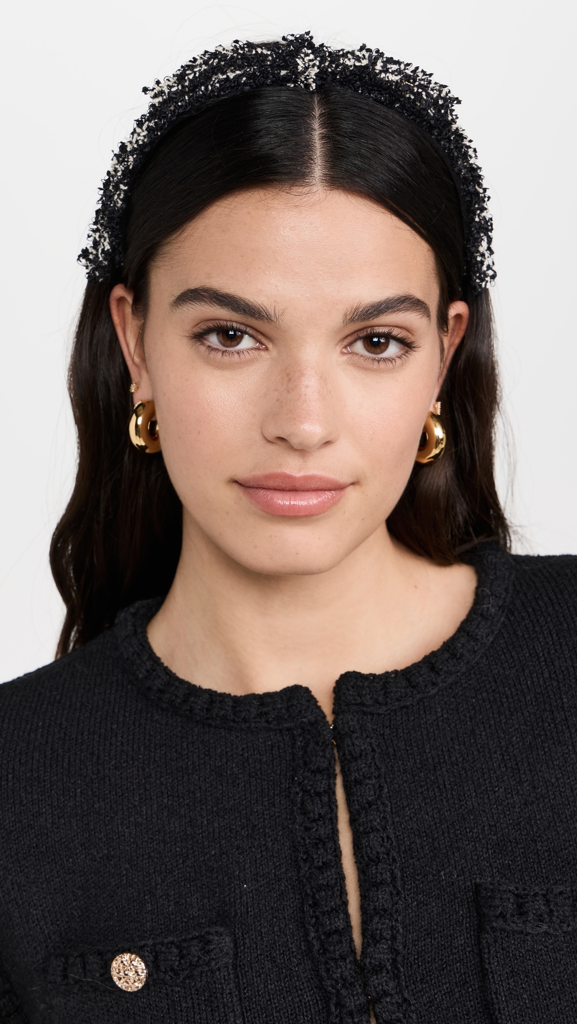 Tweed Bardot Ribbon Slim Headband Jet One Size