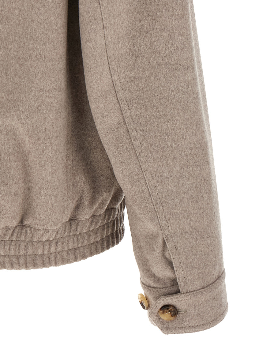 Beige Solid Bomber Jacket