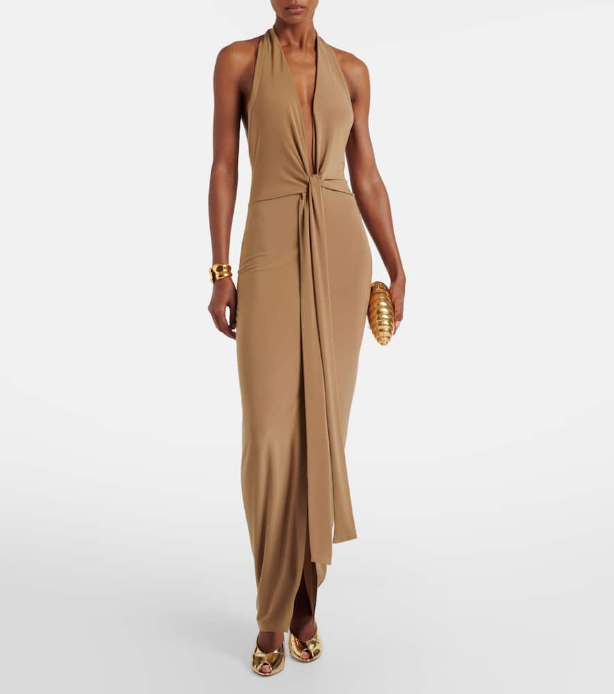 Draped halterneck open-back gown