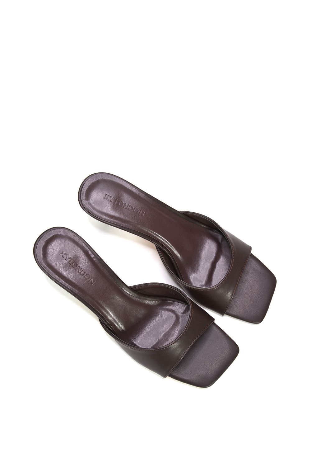 Xy London 'jane' Square Toe Kitten Heel Slip On Heeled Sandal Mules In Brown