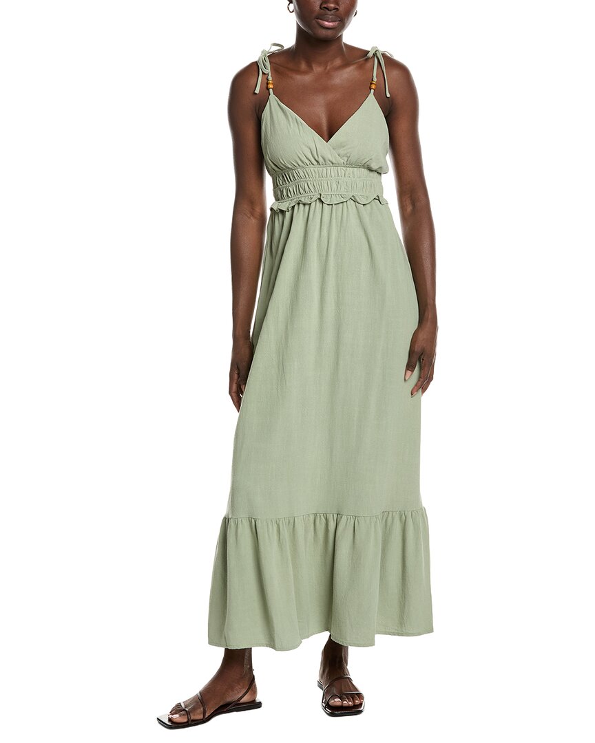 Beaded Linen-Blend Strap Ruffled Dress