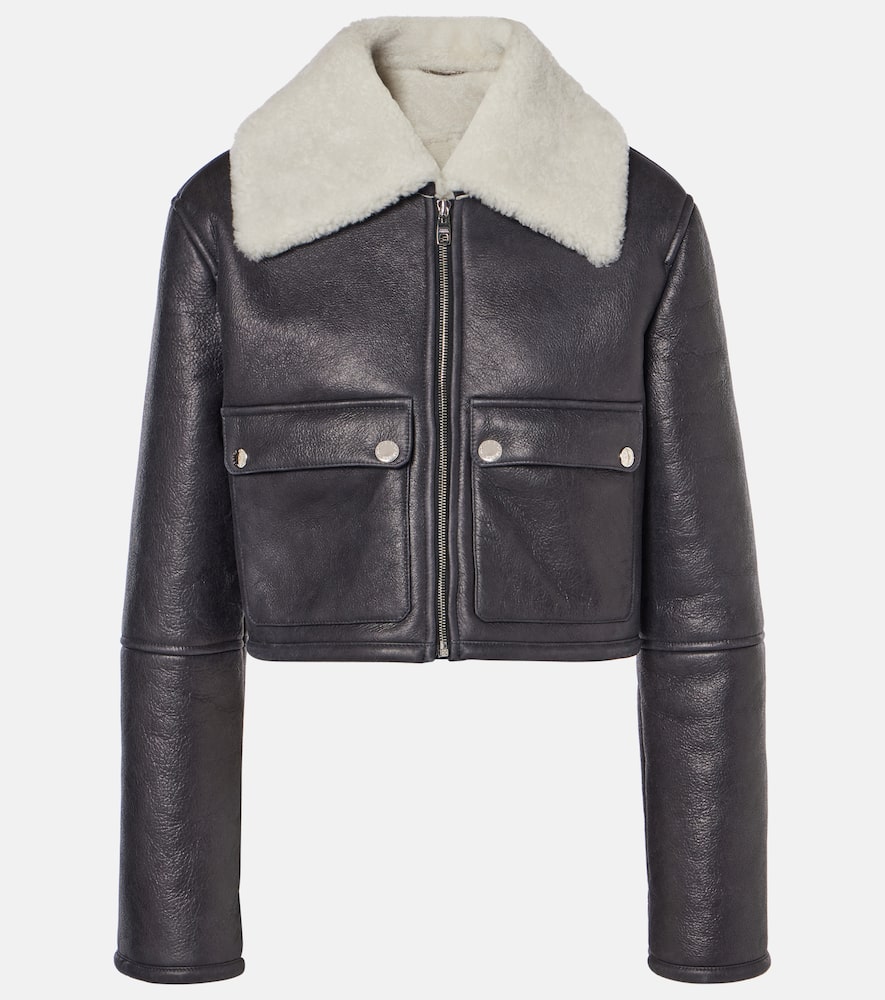 Shearling-trimmed cropped leather jacket