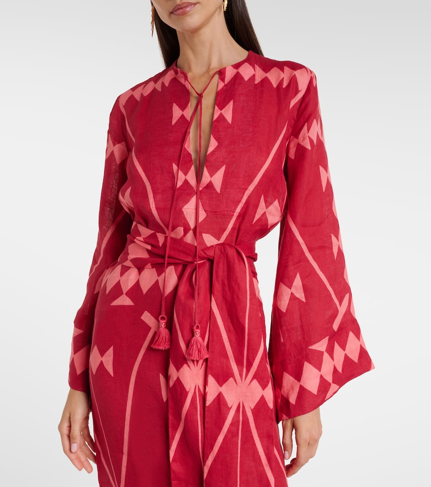 Printed linen maxi dress