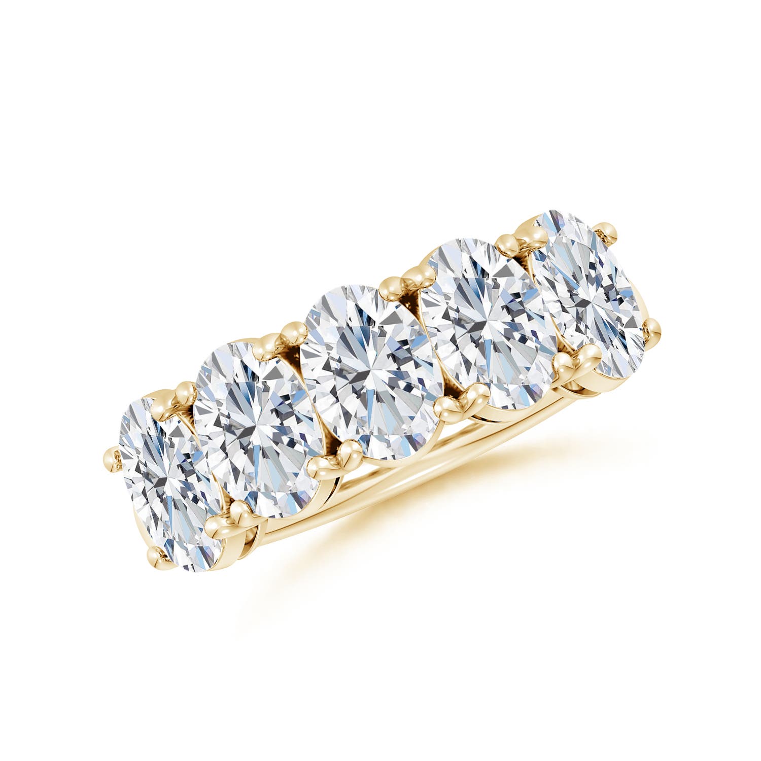 Angara 3.25 Carats Lab-Grown Oval Diamond Five Stone Classic Anniversary Ring in 18K Yellow Gold