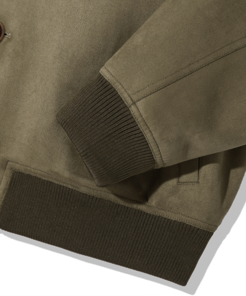 Two Pocket Button Suede Bomber Jacket_Khaki