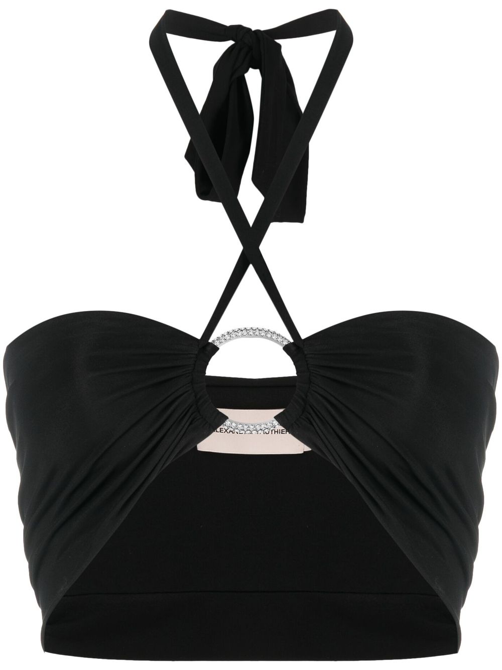 Embellished-ring halterneck crop top - Black