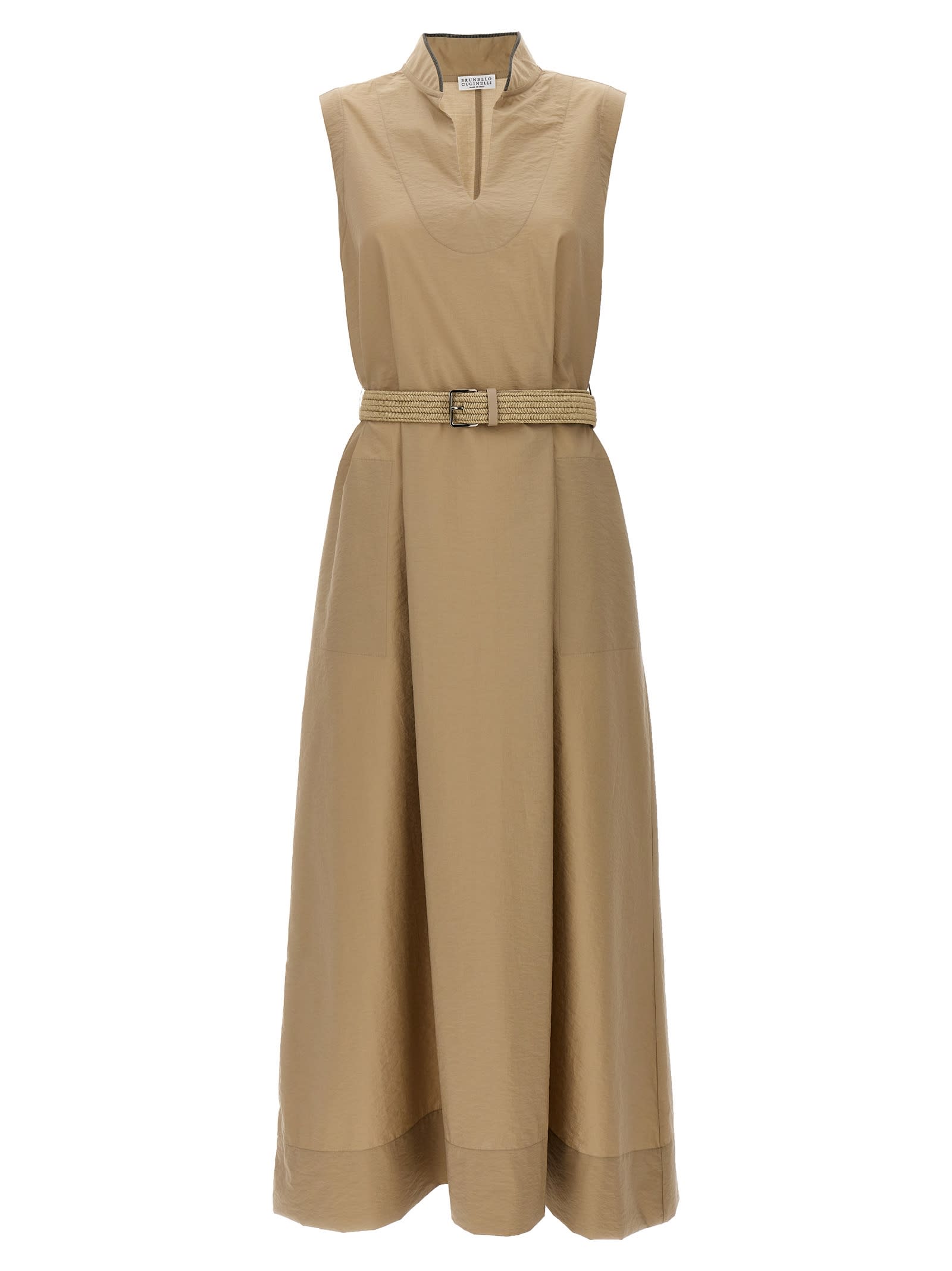 Belted sleeveless maxi dress - Neutrals