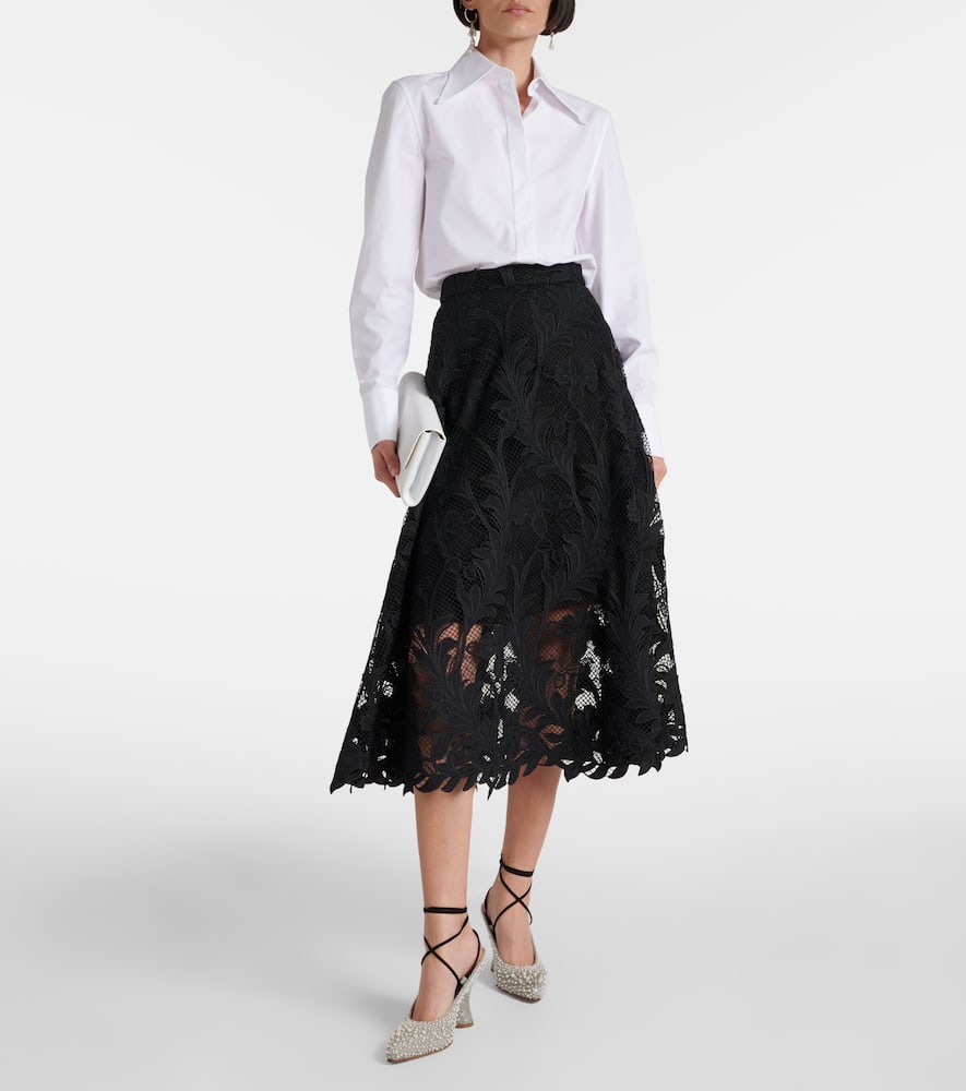 Floral guipure lace midi skirt