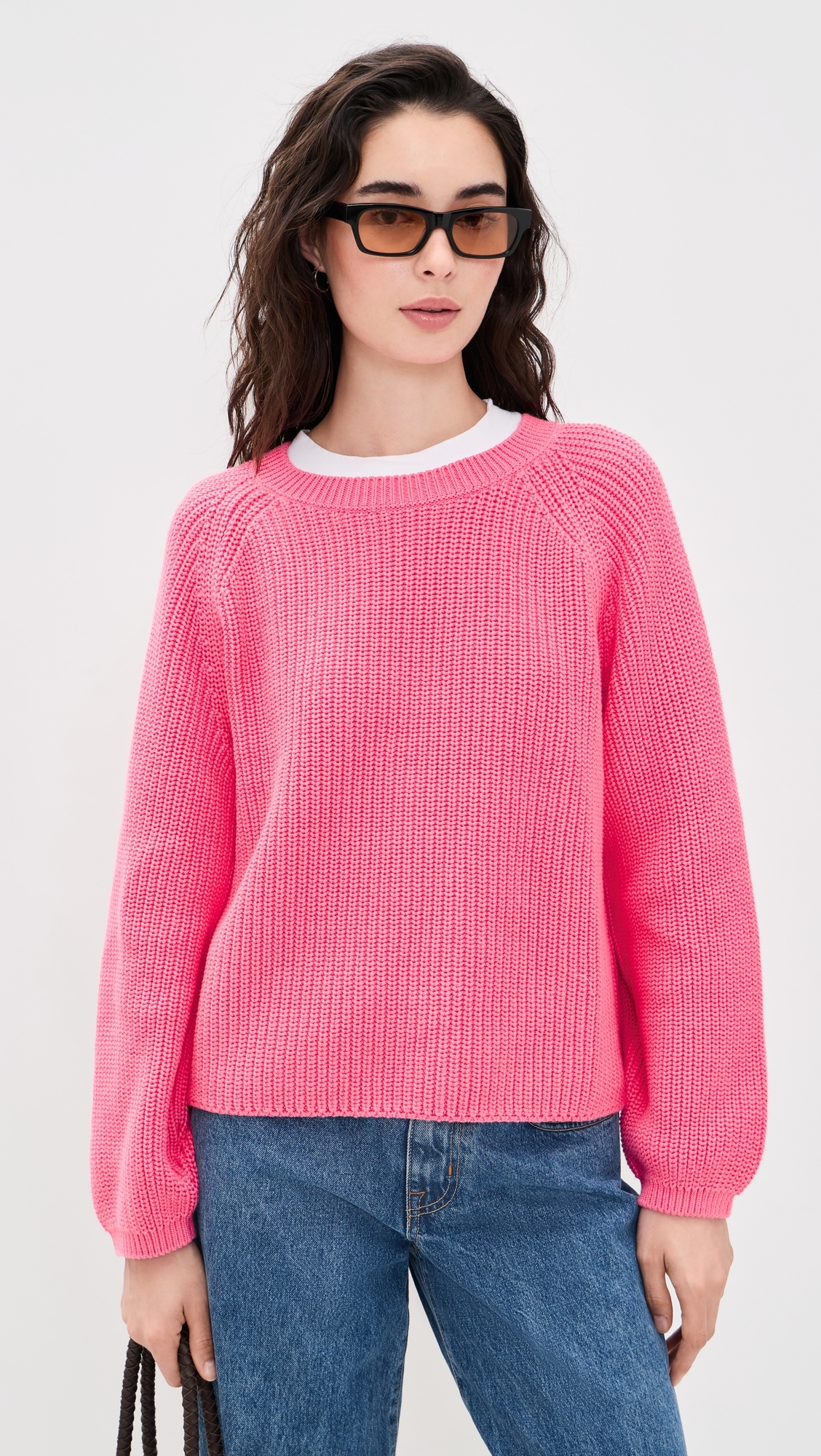 Crew Neck Long Sleeve Sweater Peony Pink