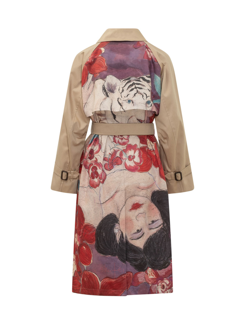 Beige Solid Notched Lapel Trench Coat