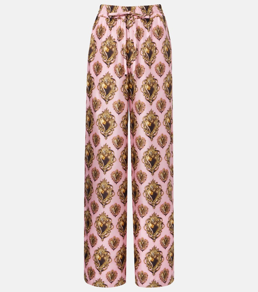 Printed high-rise silk palazzo pants